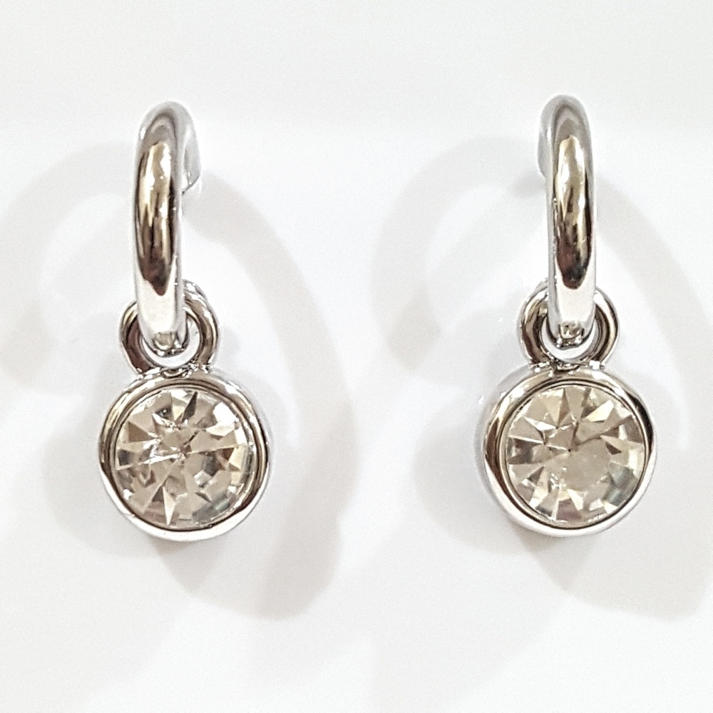 Silver Crystal Huggie Hoop Earrings